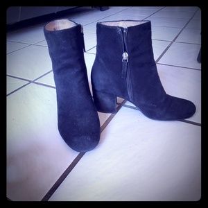 Black Suede Halogen Booties. Sz. 7. 2.5 in. heel.